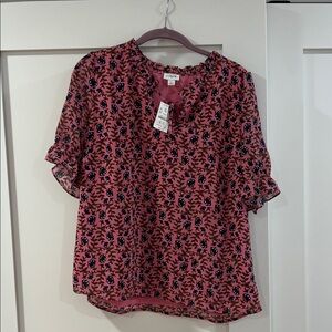 J. Crew Factory Short sleeve ruffle tie neck top